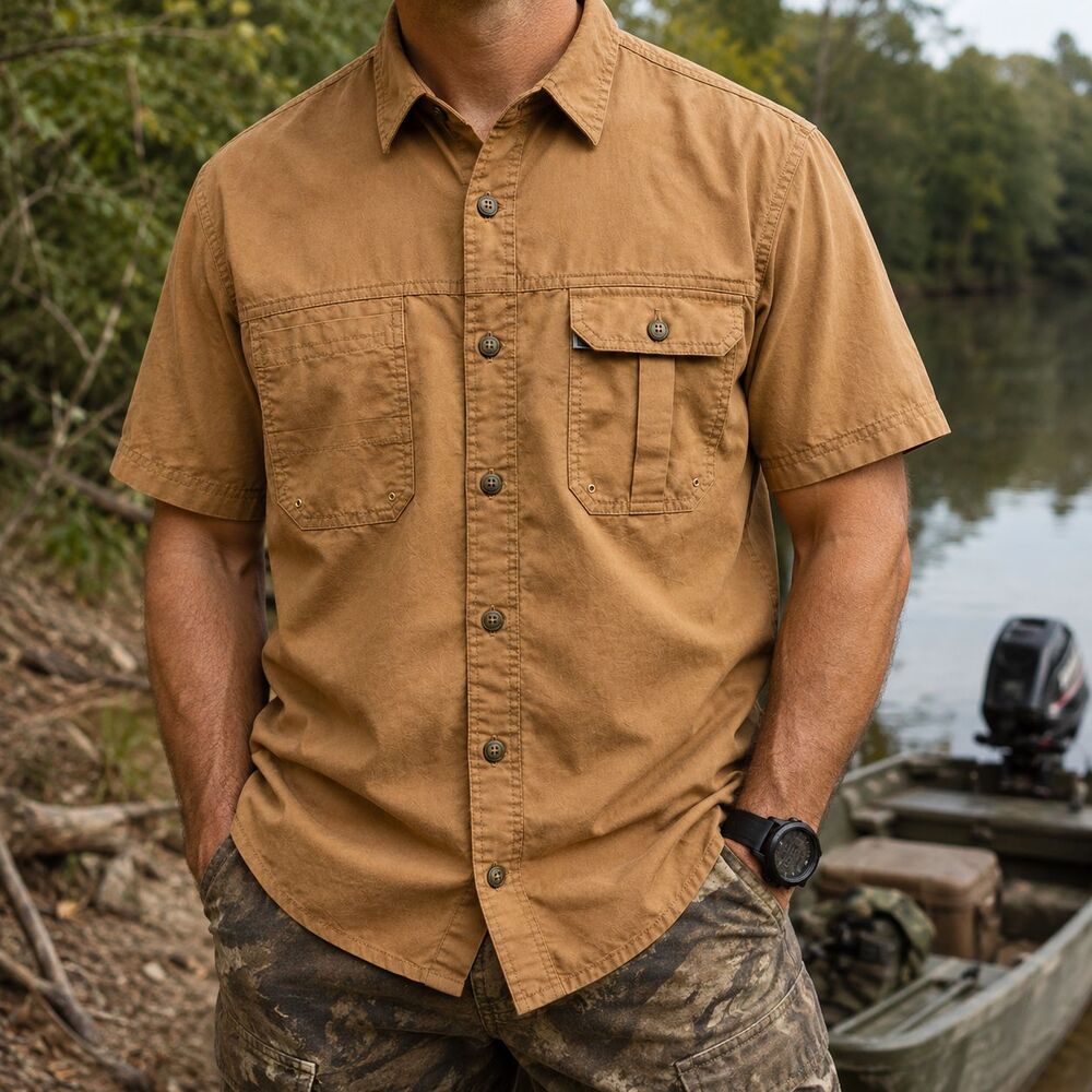 RedHead Men's Large Orange Checkered Short Sleeve Button Up Shirt